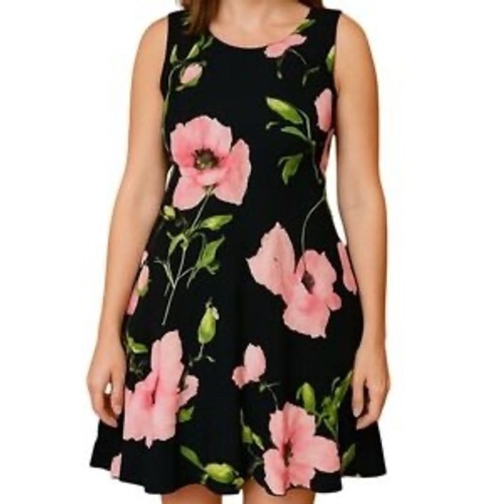 Anne Klein Black Pink Floral Sleeveless Shift Dress 6 NWT $99 Event Party